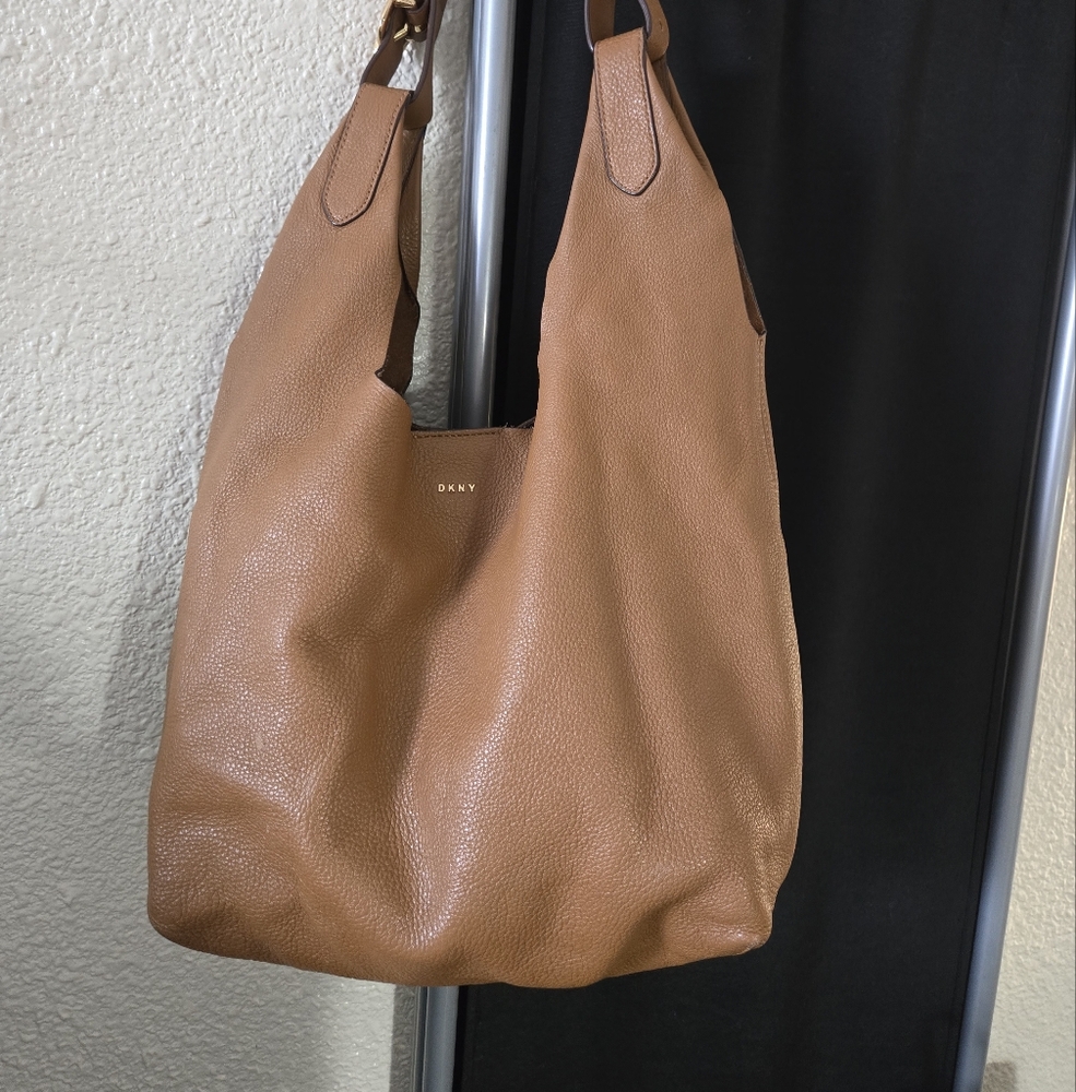 DKNY Tan Pebbled Leather Hobo Bag